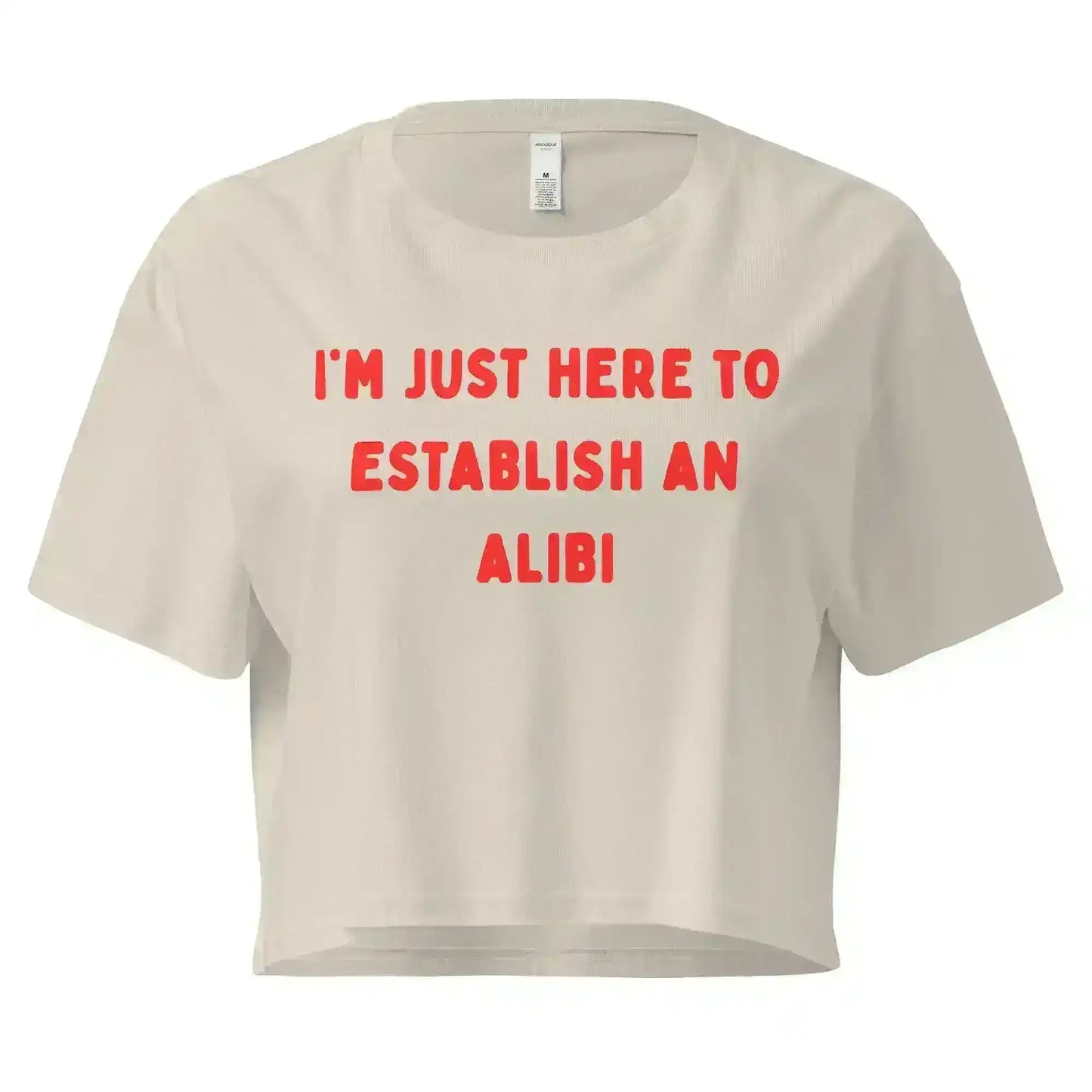 Establishing An Alibi True Crime Cropped Graphic Tee - Cady Creations