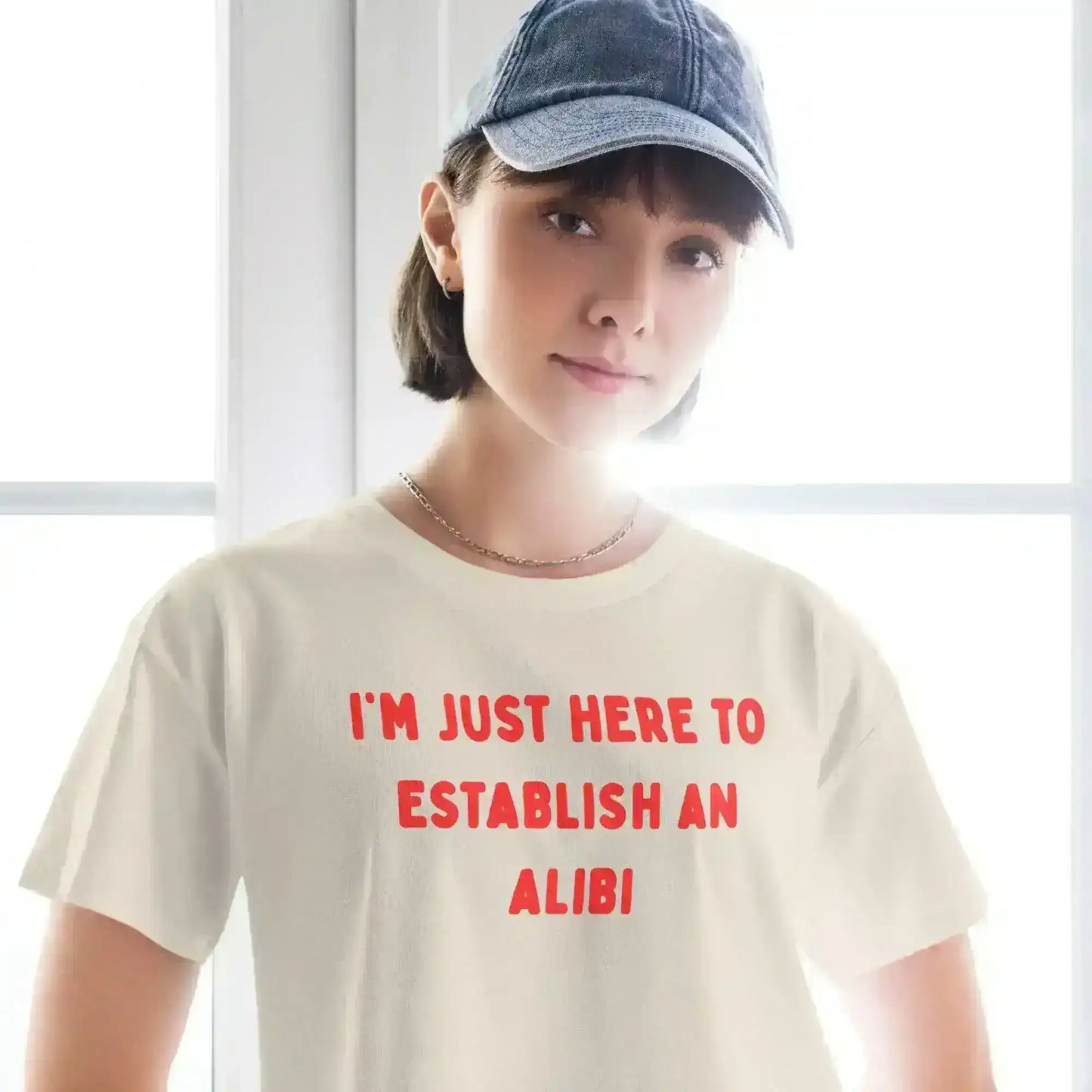 Establishing An Alibi True Crime Cropped Graphic Tee - Cady Creations