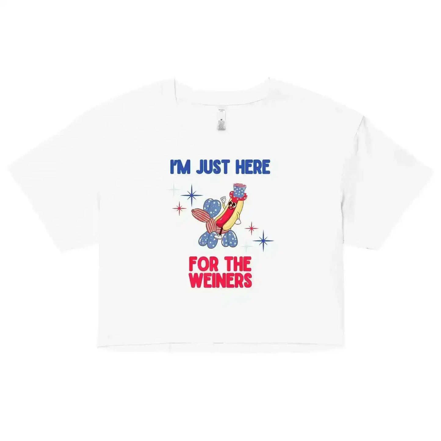 I'm Just Here For The Weiners Patriotic Hot Dog Cropped Graphic Tee - Cady Creations