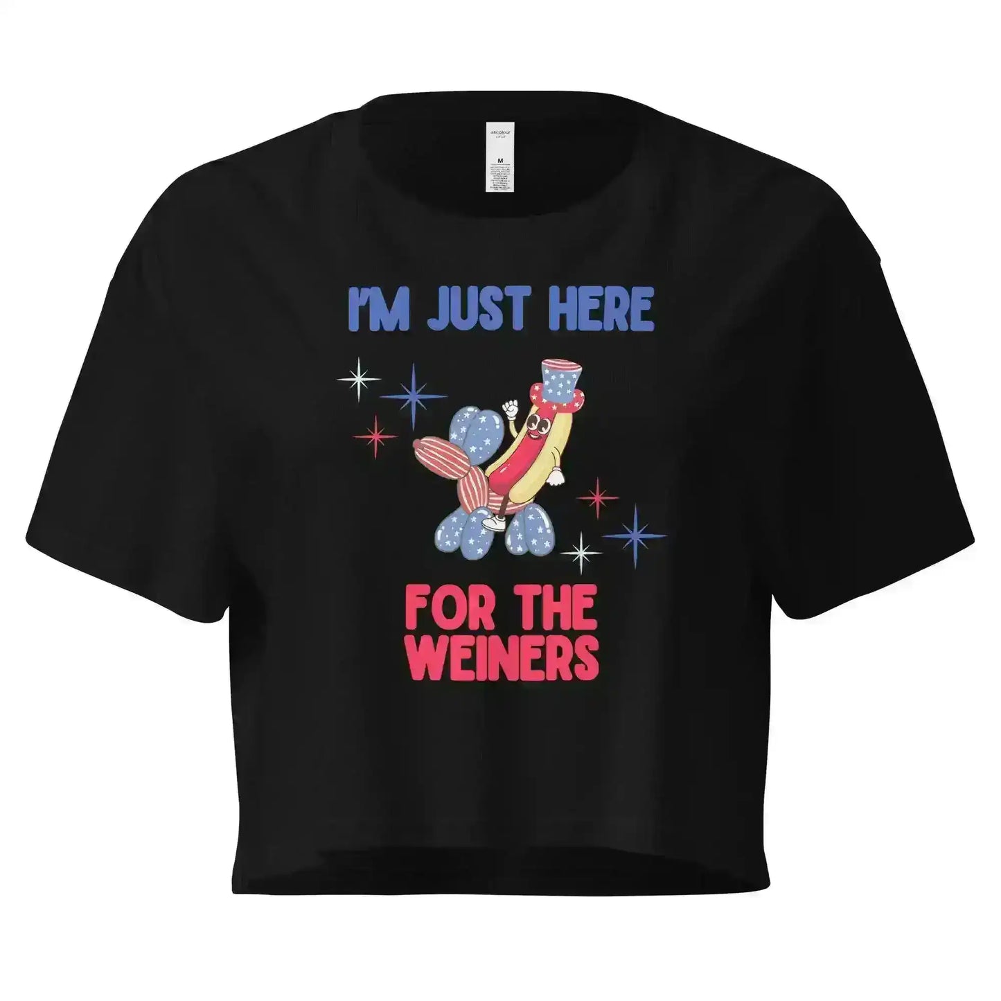 I'm Just Here For The Weiners Patriotic Hot Dog Cropped Graphic Tee - Cady Creations