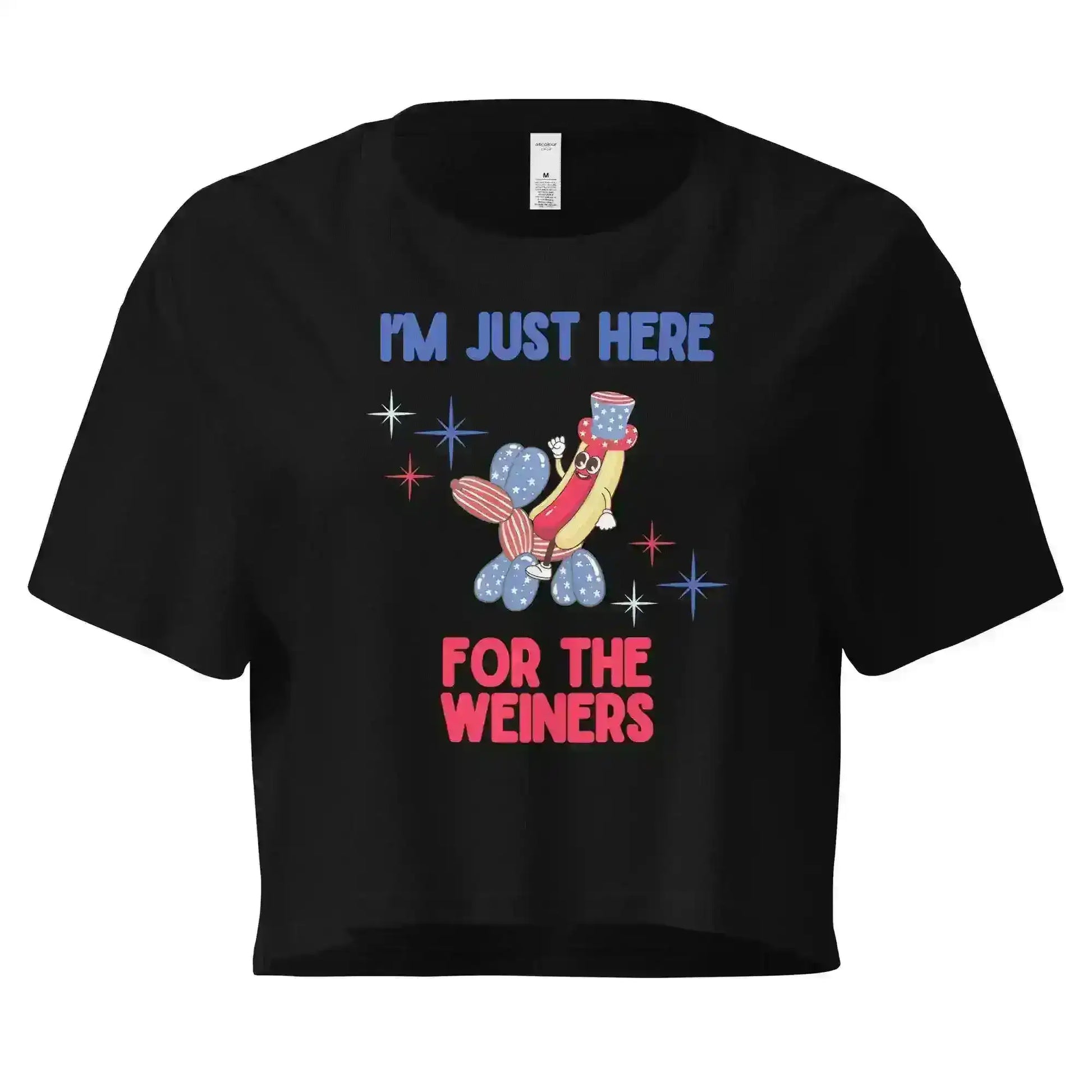 I'm Just Here For The Weiners Patriotic Hot Dog Cropped Graphic Tee - Cady Creations