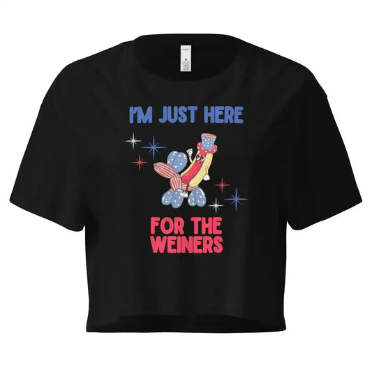 I'm Just Here For The Weiners Patriotic Hot Dog Cropped Graphic Tee - Cady Creations