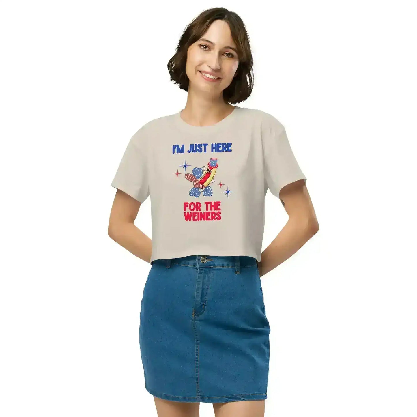 I'm Just Here For The Weiners Patriotic Hot Dog Cropped Graphic Tee - Cady Creations