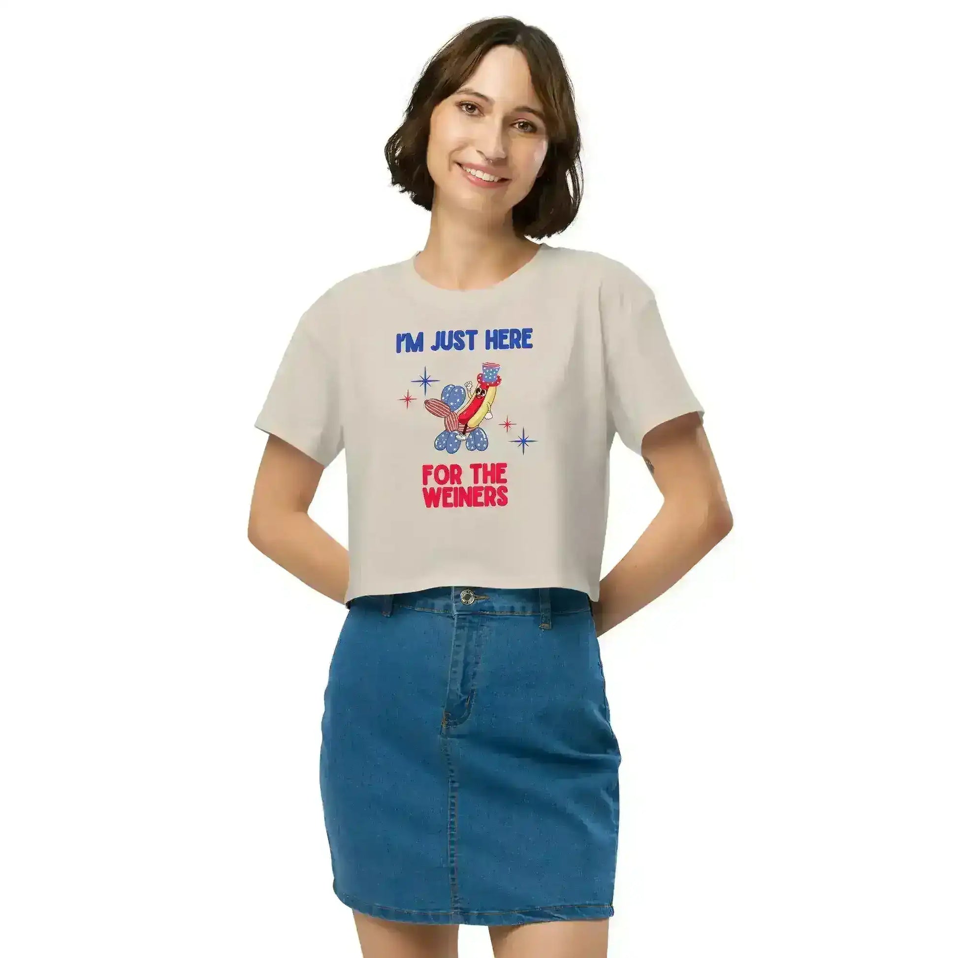 I'm Just Here For The Weiners Patriotic Hot Dog Cropped Graphic Tee - Cady Creations