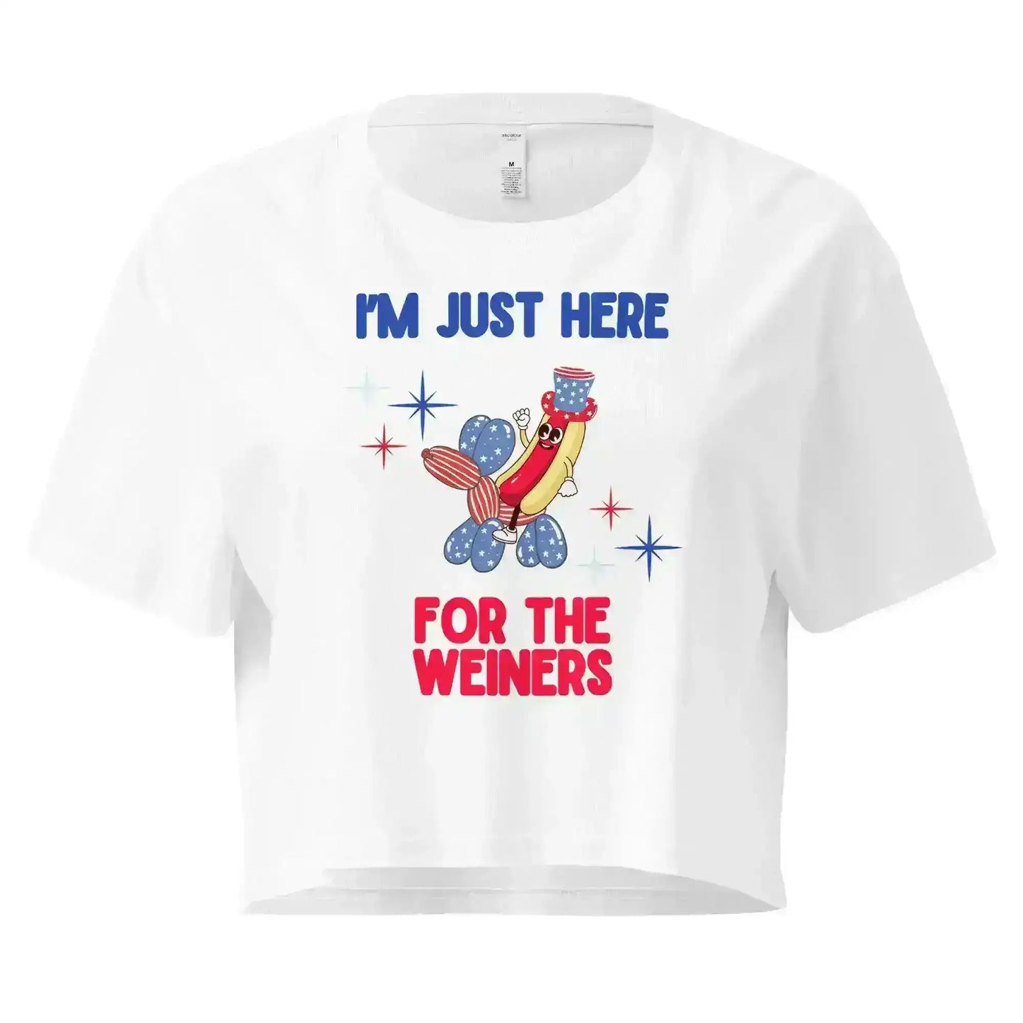 I'm Just Here For The Weiners Patriotic Hot Dog Cropped Graphic Tee - Cady Creations