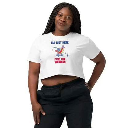 I'm Just Here For The Weiners Patriotic Hot Dog Cropped Graphic Tee - Cady Creations