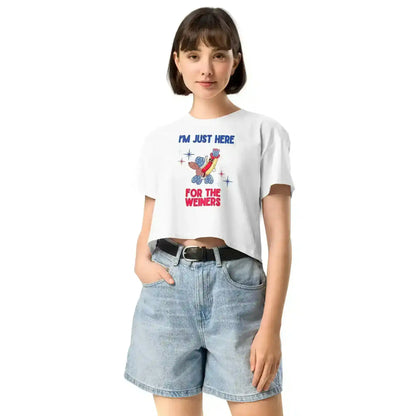 I'm Just Here For The Weiners Patriotic Hot Dog Cropped Graphic Tee - Cady Creations