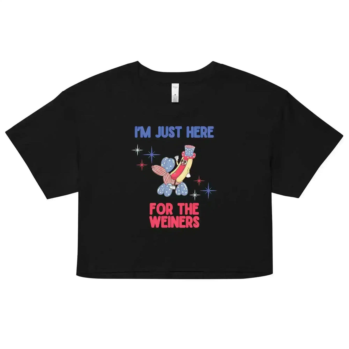 I'm Just Here For The Weiners Patriotic Hot Dog Cropped Graphic Tee - Cady Creations