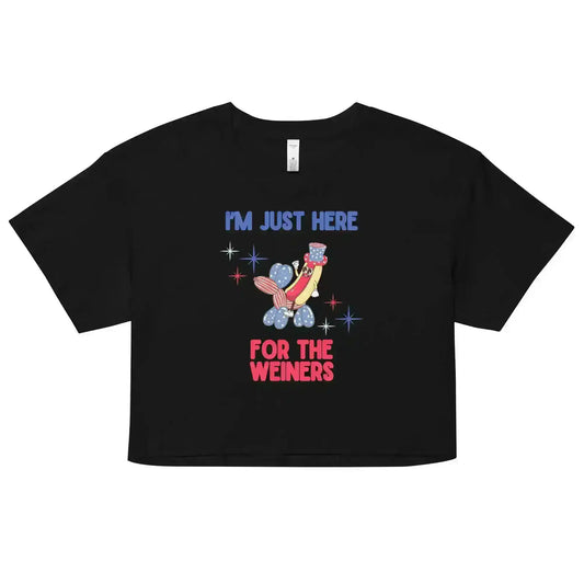 I'm Just Here For The Weiners Patriotic Hot Dog Cropped Graphic Tee - Cady Creations