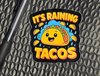It’s Raining Tacos Sticker | Funny Food Meme Vinyl Sticker - Cady Creations