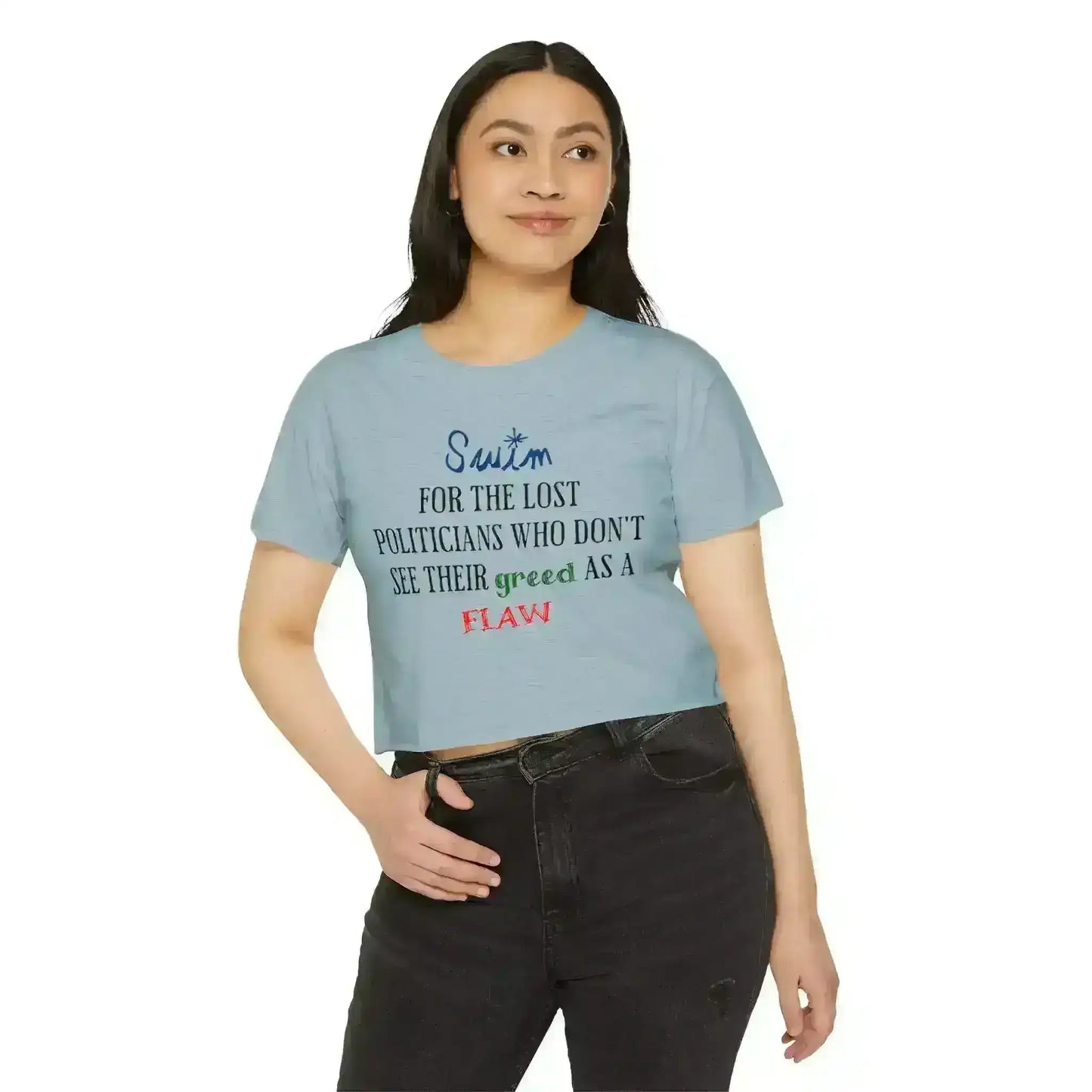 "Swim For The Lost Politicians Who Don't See Their Greed As A Flaw" - Jack's Mannequin Swim Lyric Inspired Crop Top - Cady Creations
