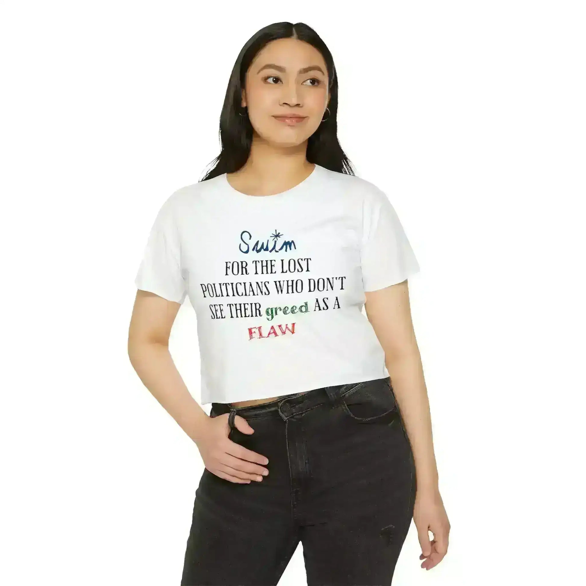 "Swim For The Lost Politicians Who Don't See Their Greed As A Flaw" - Jack's Mannequin Swim Lyric Inspired Crop Top - Cady Creations
