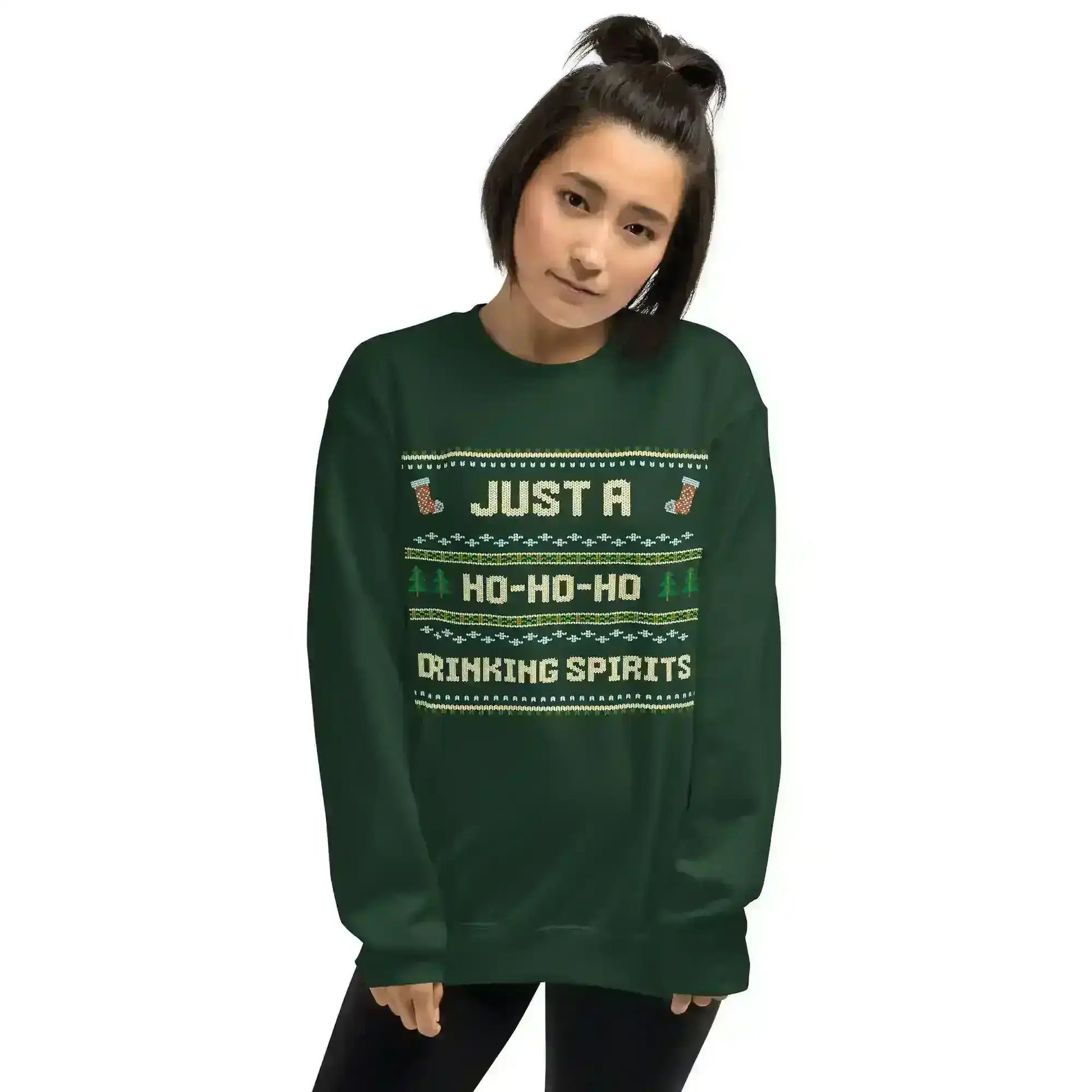 Just A Ho-Ho-Ho Drinking Spirits Ugly Christmas Unisex Sweatshirt - Cady Creations