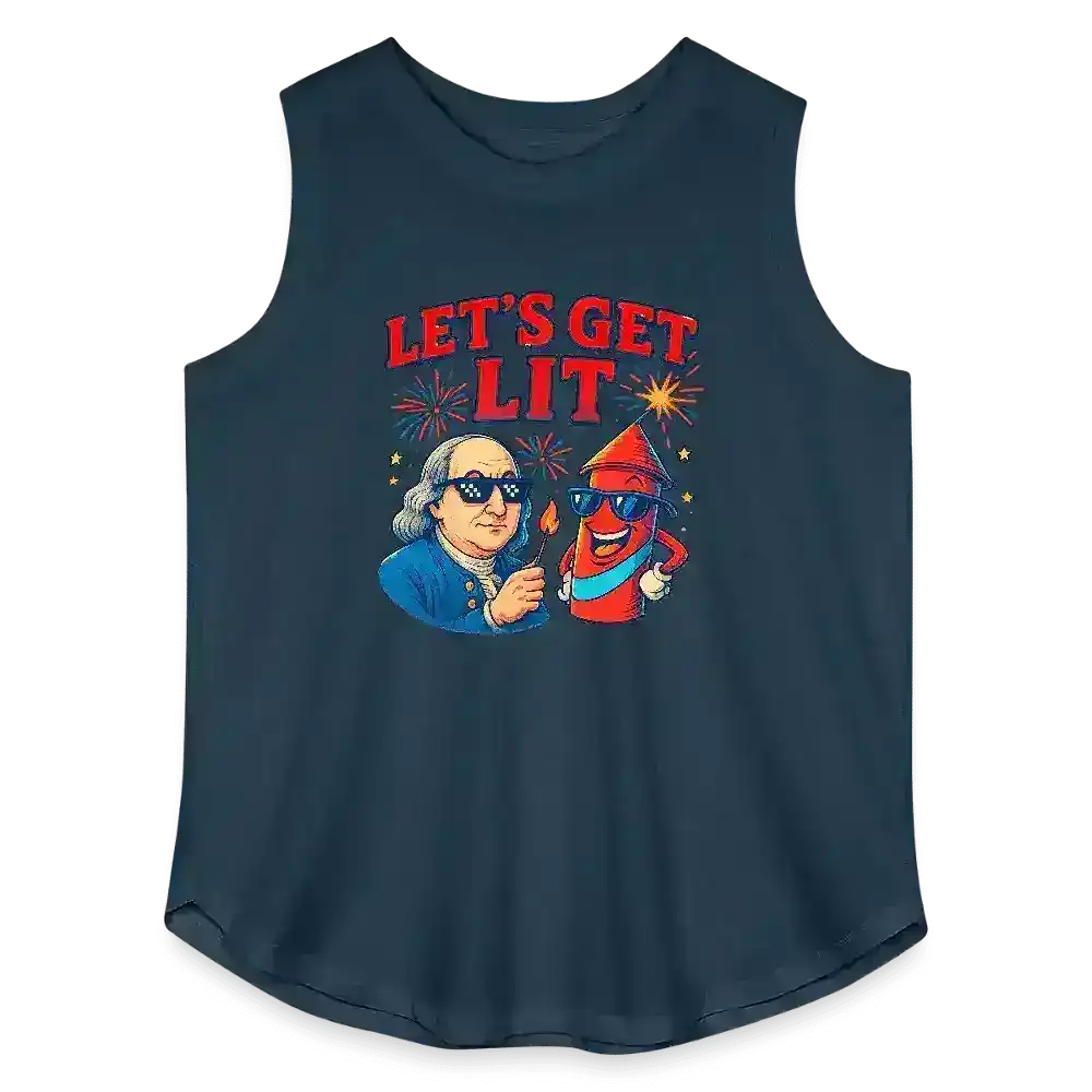 Let's Get Lit Benjamin Franklin July 4th Party Curvy Relaxed Tank Top - Cady Creations