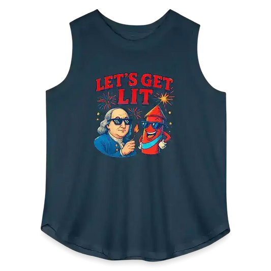 Let's Get Lit Benjamin Franklin July 4th Party Curvy Relaxed Tank Top - Cady Creations