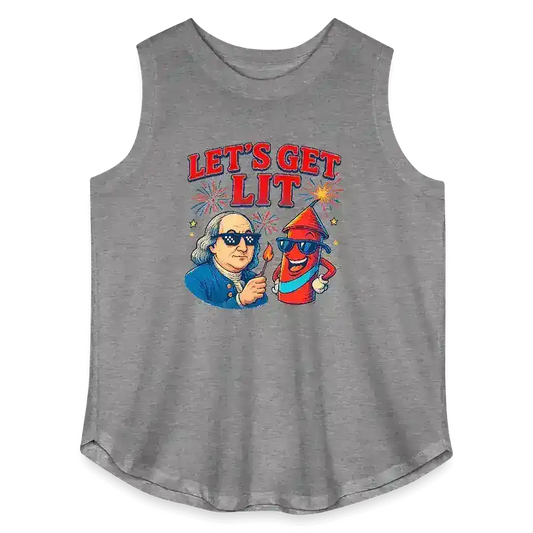 Let's Get Lit Benjamin Franklin July 4th Party Curvy Relaxed Tank Top - Cady Creations