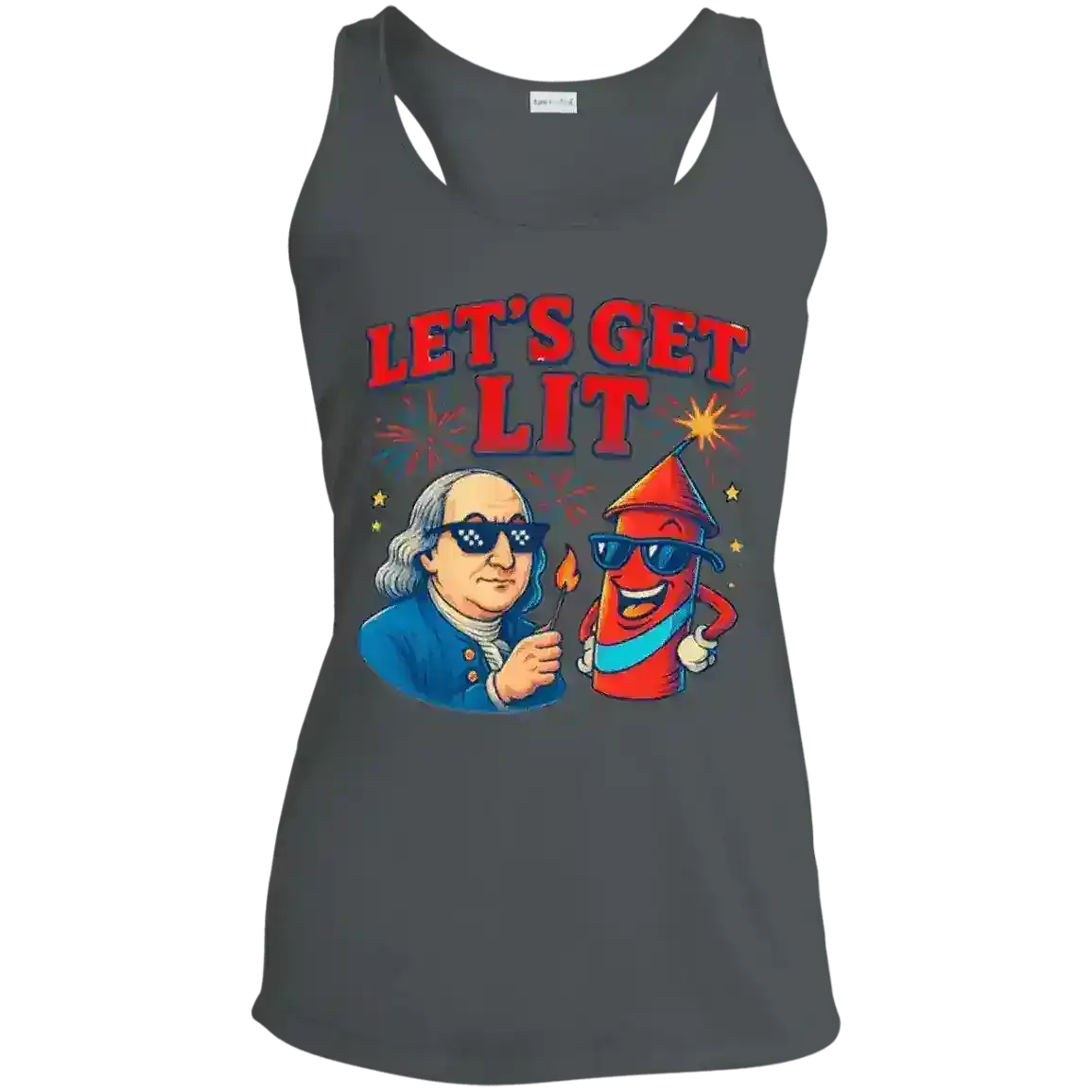 Let's Get Lit July 4th Patriotic Humor Racerback Tank - Cady Creations