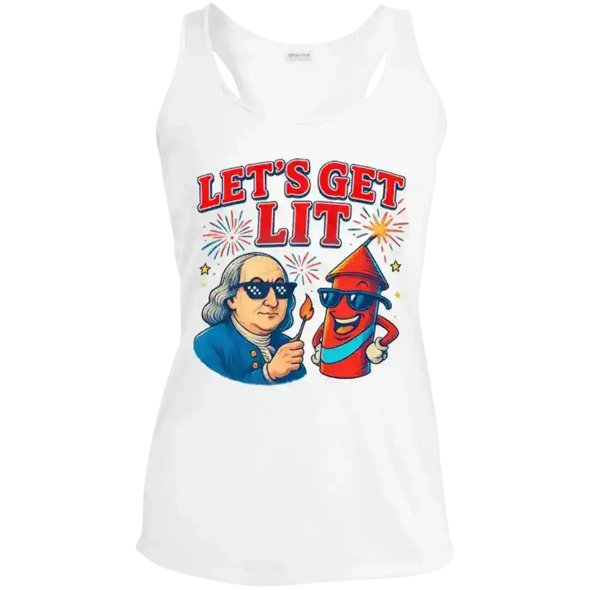 Let's Get Lit July 4th Patriotic Humor Racerback Tank - Cady Creations