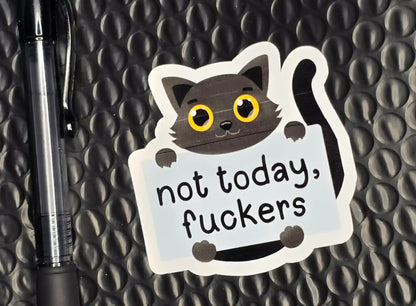 Not Today F*ckers Cat | Funny Sarcastic Cat Vinyl Sticker - Cady Creations