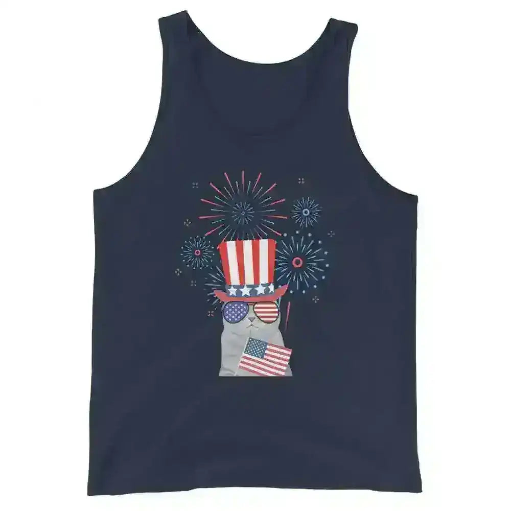 Patriotic Fireworks July 4th America Cat Men's Tank Top - Cady Creations