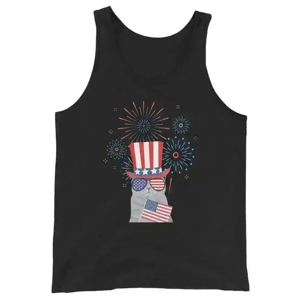 Patriotic Fireworks July 4th America Cat Men's Tank Top - Cady Creations