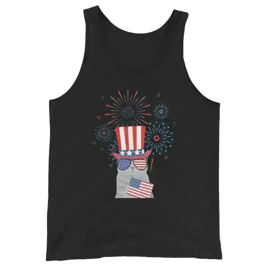 Patriotic Fireworks July 4th America Cat Men's Tank Top - Cady Creations