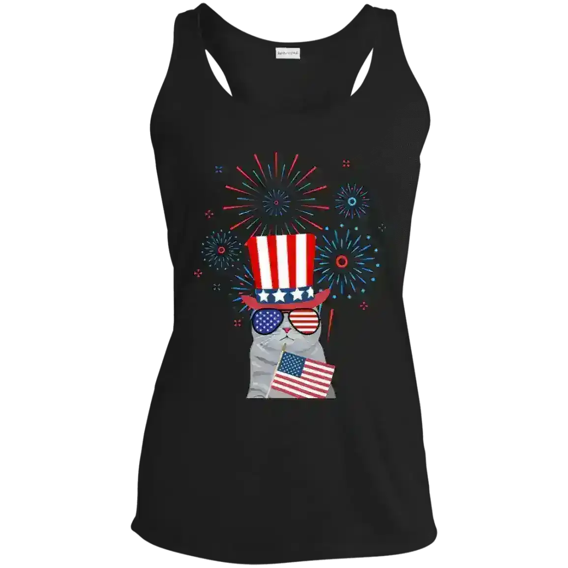 Patriotic Fireworks July 4th America Cat Racerback Tank - Cady Creations