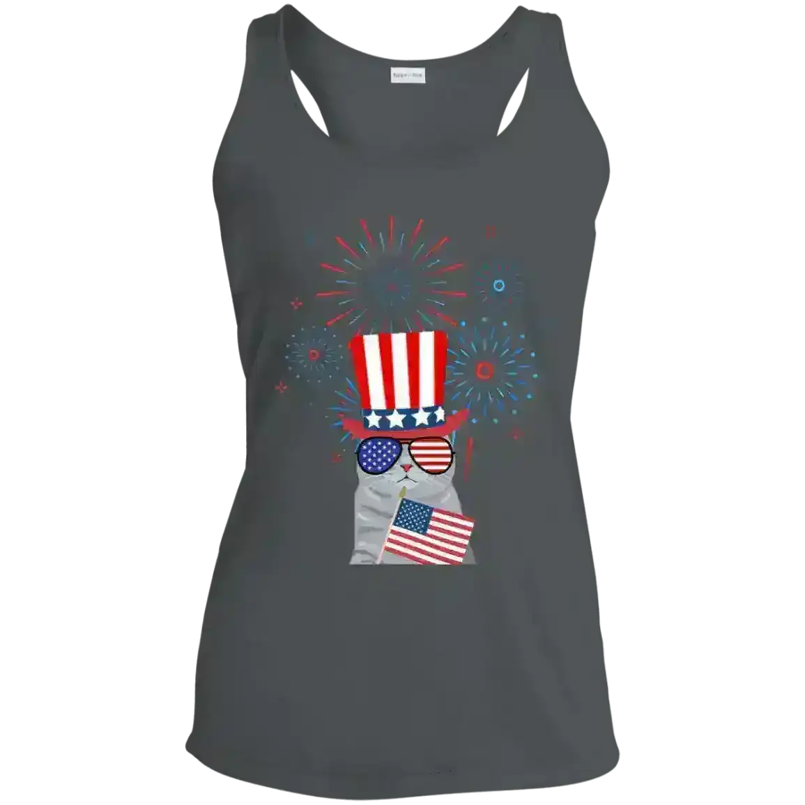Patriotic Fireworks July 4th America Cat Racerback Tank - Cady Creations