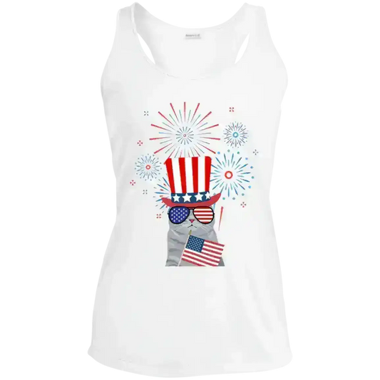 Patriotic Fireworks July 4th America Cat Racerback Tank - Cady Creations