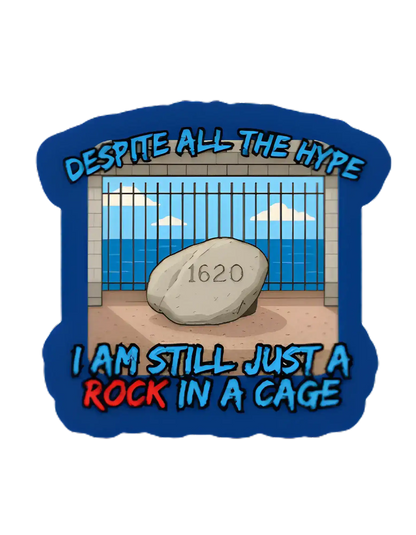 Rock in a Cage Vinyl Sticker | Plymouth Rock Funny History Sticker