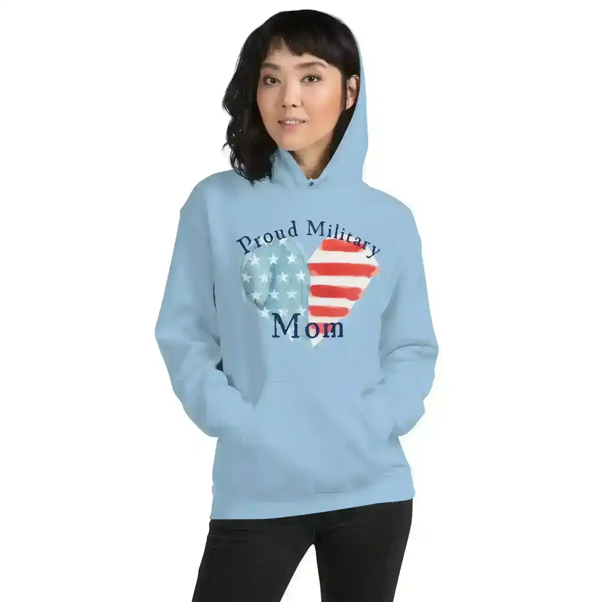 Proud Military Mom Patriotic Heart - Pullover Hoodie - Cady Creations