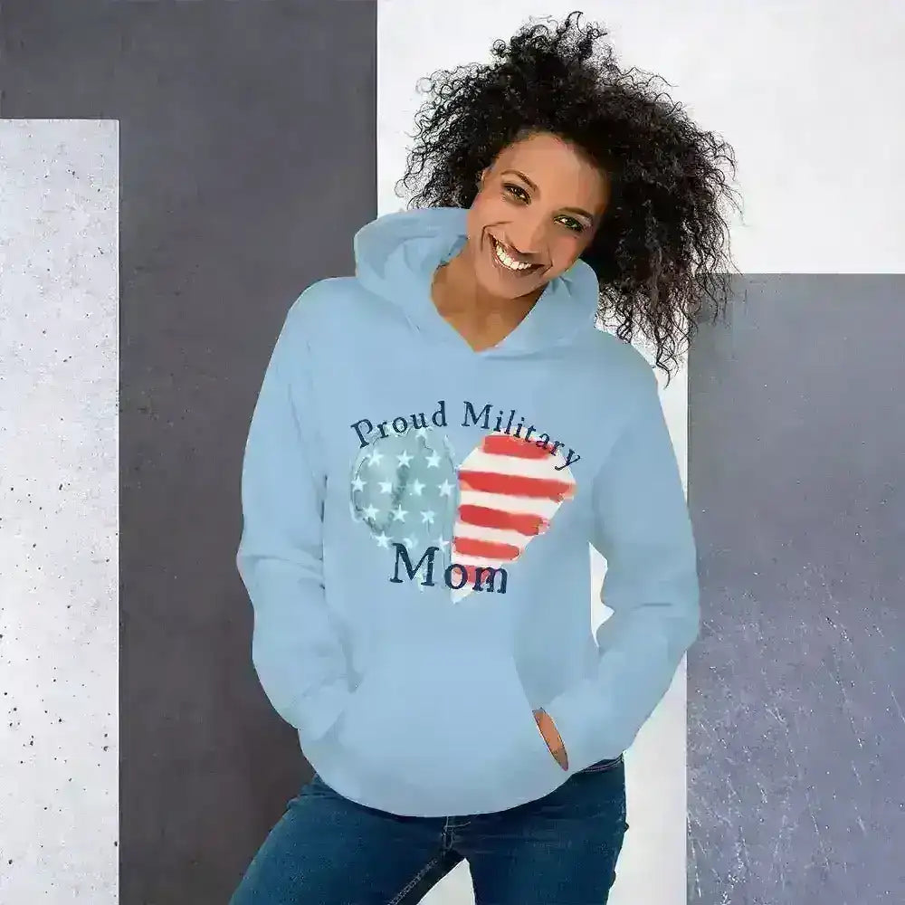 Proud Military Mom Patriotic Heart - Pullover Hoodie - Cady Creations