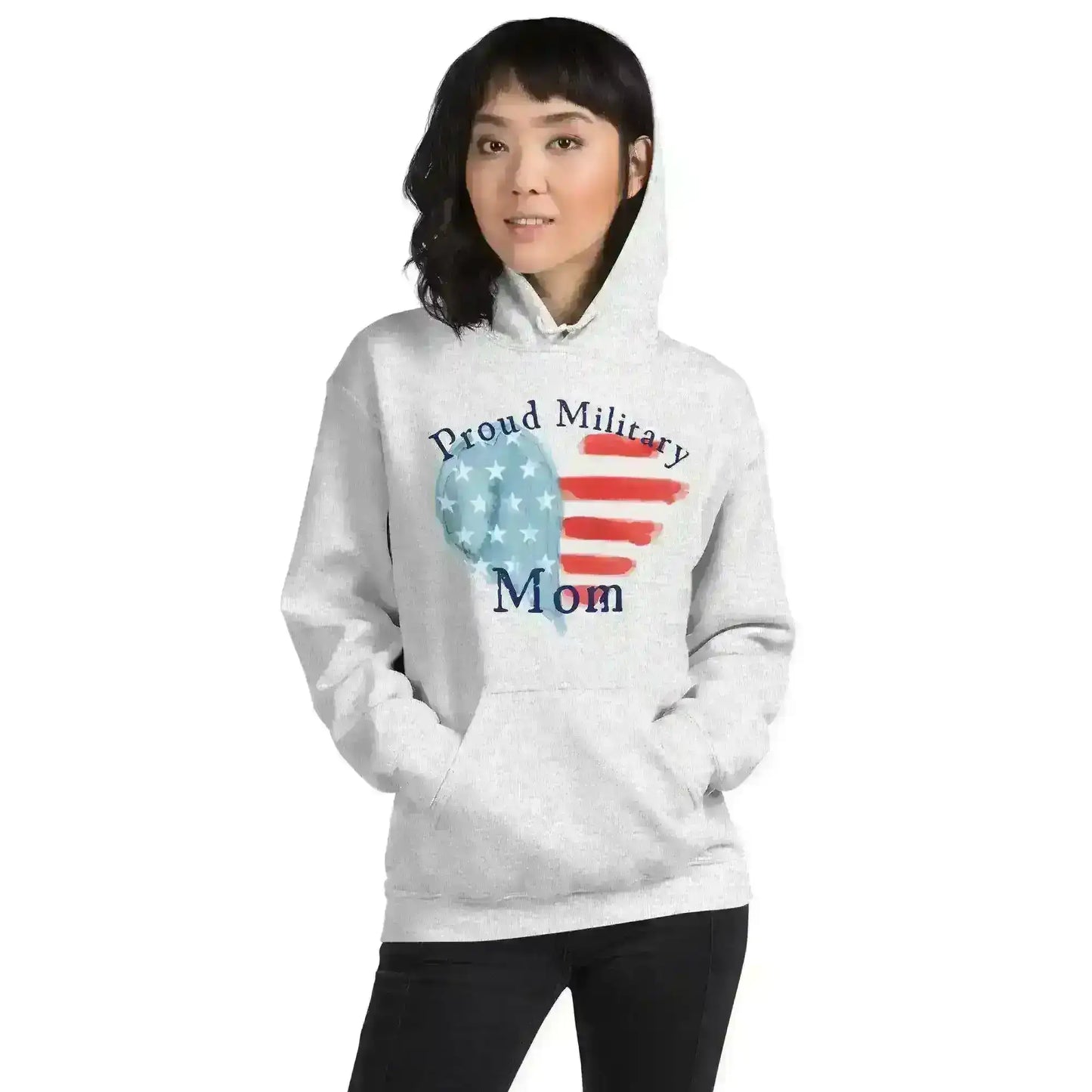 Proud Military Mom Patriotic Heart - Pullover Hoodie - Cady Creations