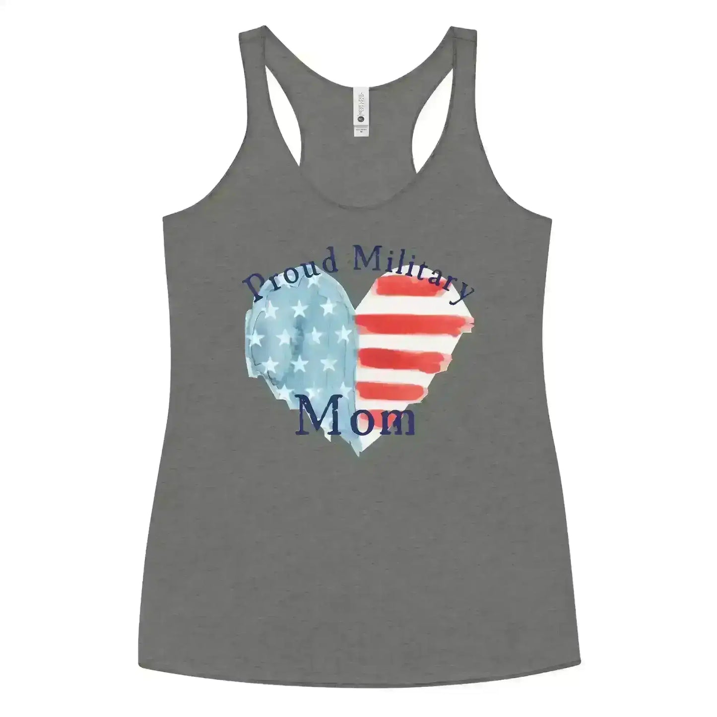 Proud Military Mom Patriotic Heart - Raceback Tank - Cady Creations