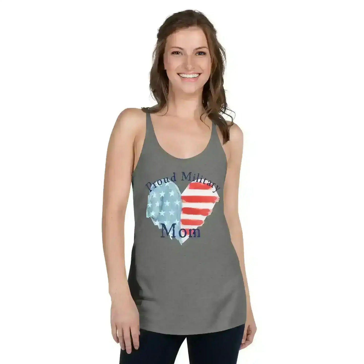 Proud Military Mom Patriotic Heart - Raceback Tank - Cady Creations
