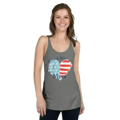 Proud Military Mom Patriotic Heart - Raceback Tank - Cady Creations