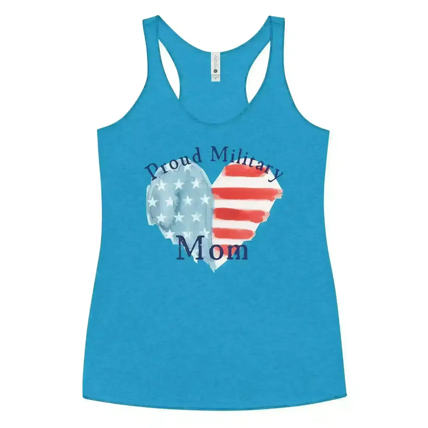 Proud Military Mom Patriotic Heart - Raceback Tank - Cady Creations