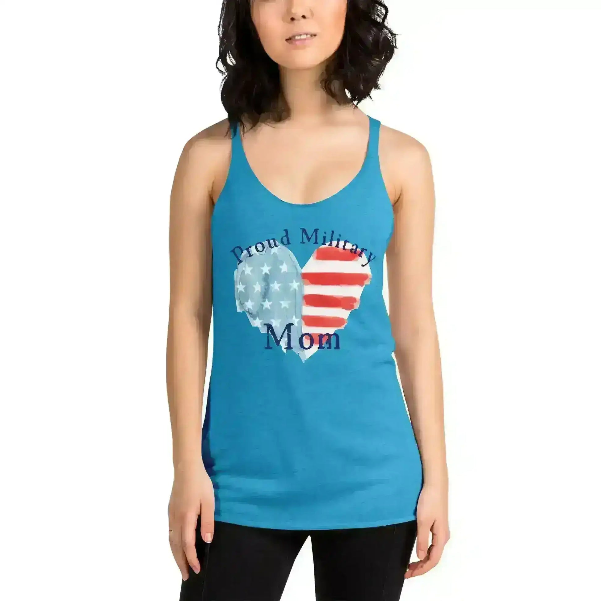 Proud Military Mom Patriotic Heart - Raceback Tank - Cady Creations