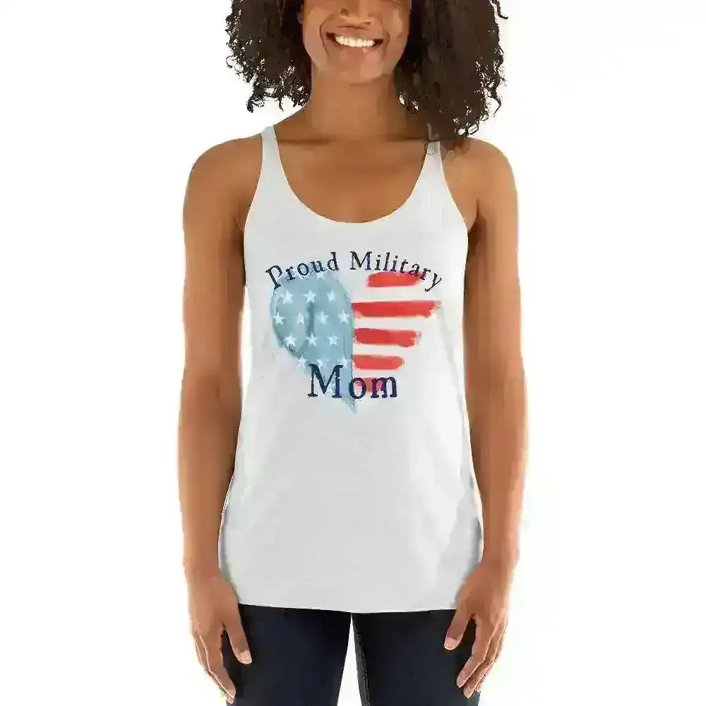 Proud Military Mom Patriotic Heart - Raceback Tank - Cady Creations