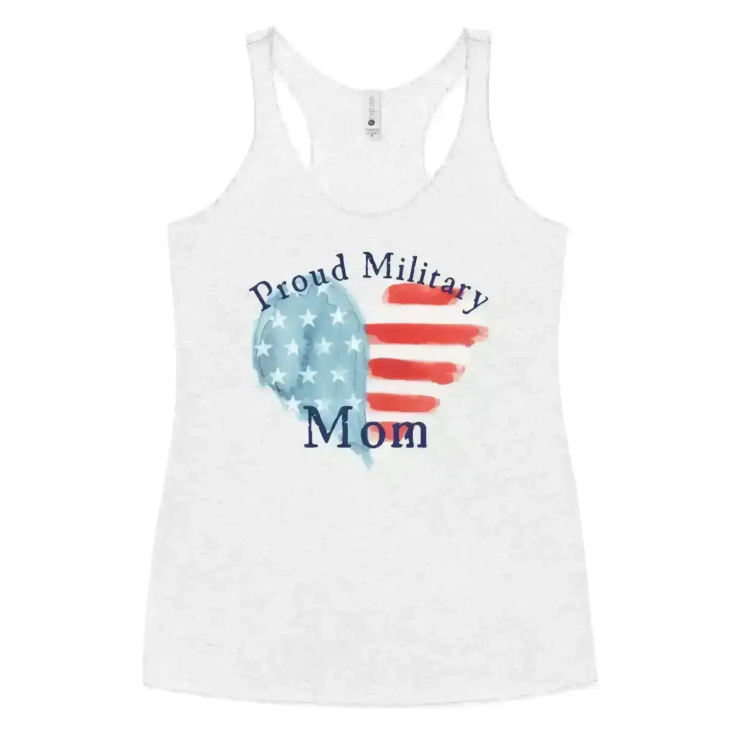 Proud Military Mom Patriotic Heart - Raceback Tank - Cady Creations