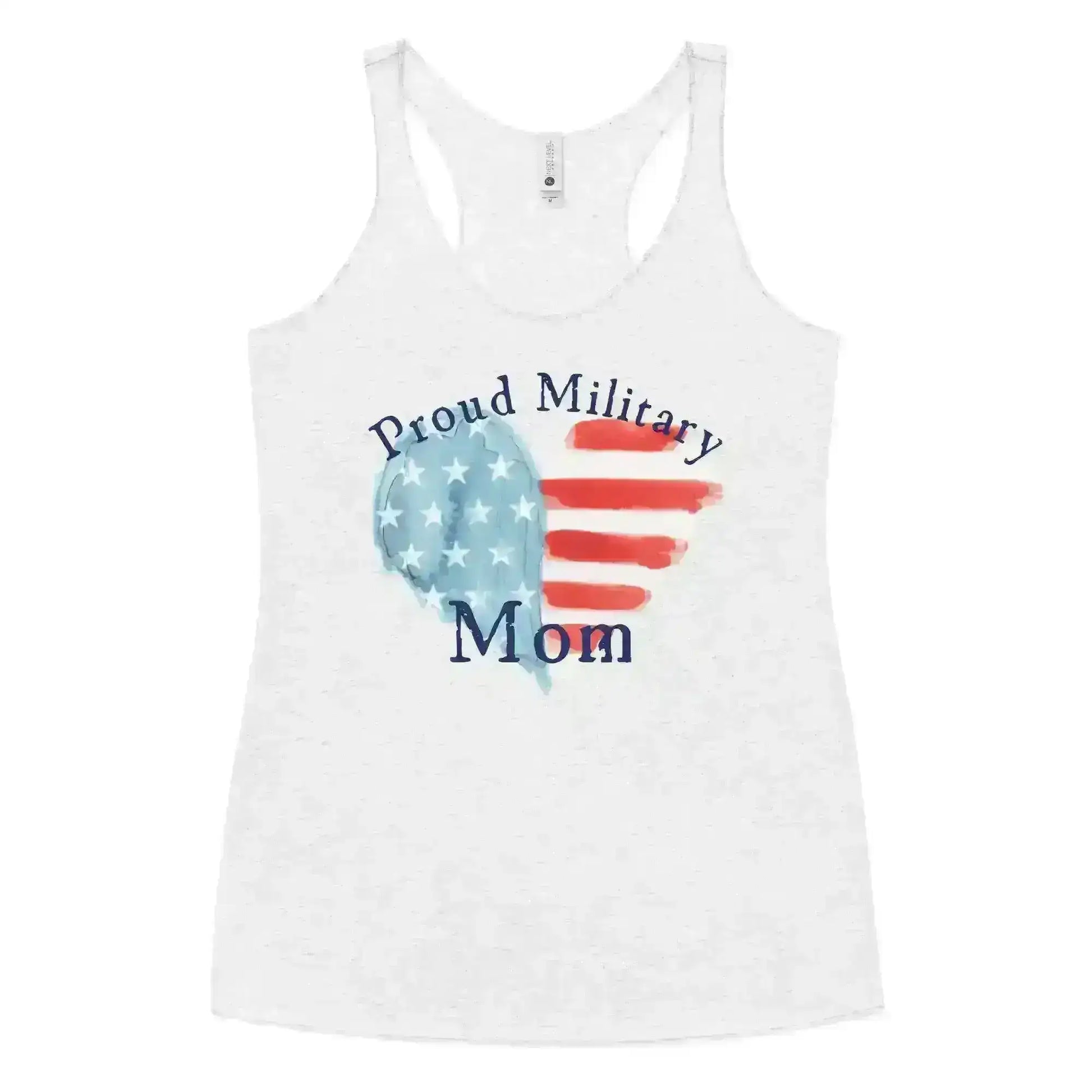 Proud Military Mom Patriotic Heart - Raceback Tank - Cady Creations