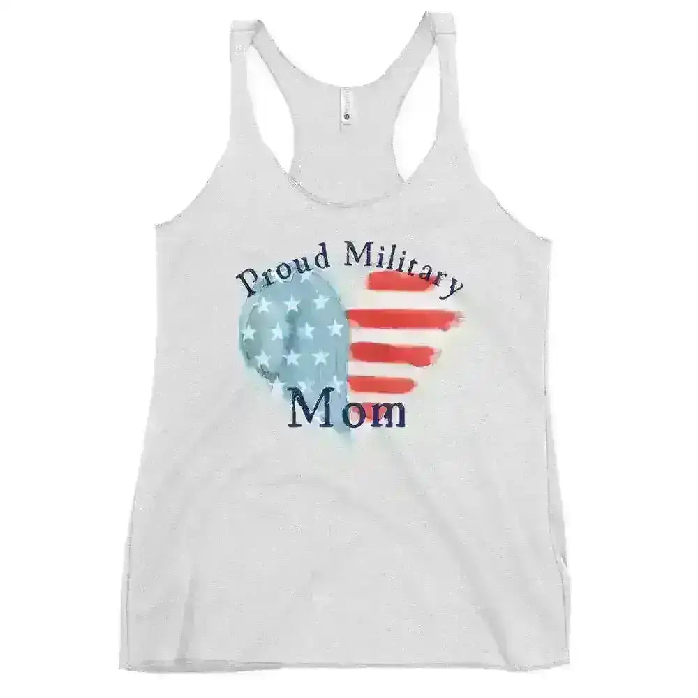 Proud Military Mom Patriotic Heart - Raceback Tank - Cady Creations