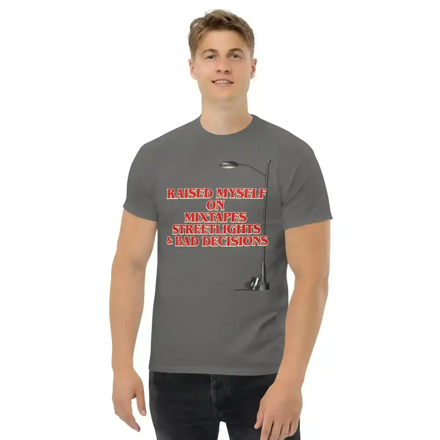 Raised Myself On Mixtapes Streetlights & Bad Decisions 80s Unisex Tee - Cady Creations