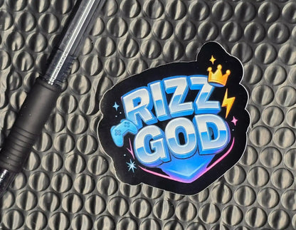 Rizz God Sticker | Funny Gamer Meme Vinyl Sticker - Cady Creations