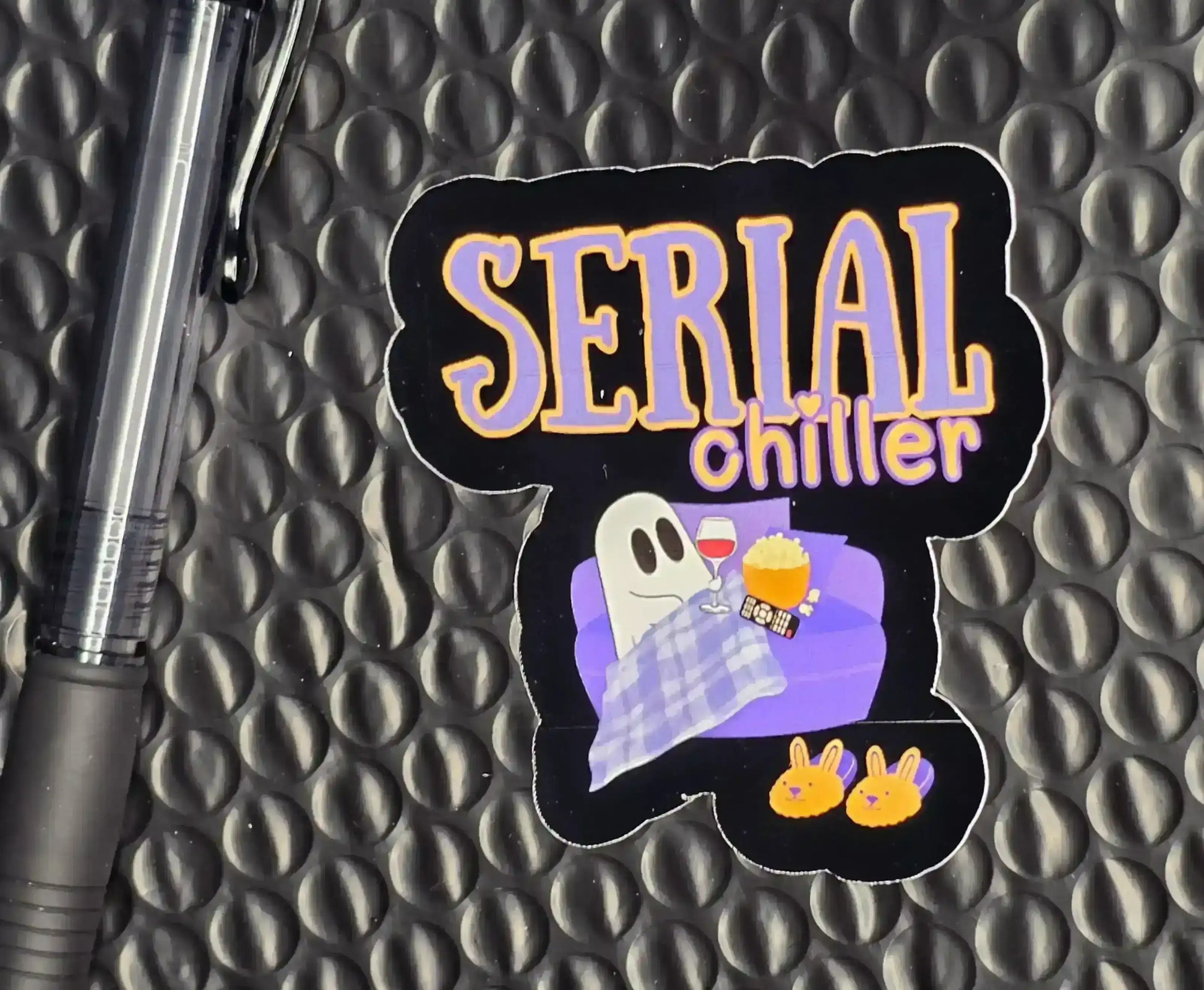 Serial Chiller | Cozy Ghost Vinyl Sticker | Spooky Season Humor - Cady Creations
