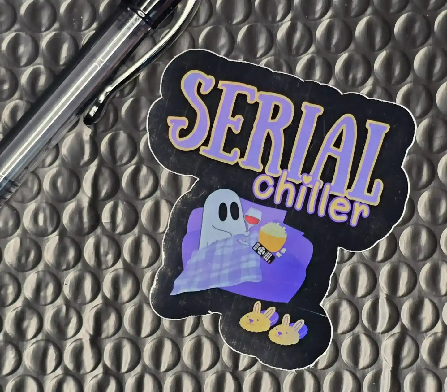Serial Chiller | Cozy Ghost Vinyl Sticker | Spooky Season Humor - Cady Creations