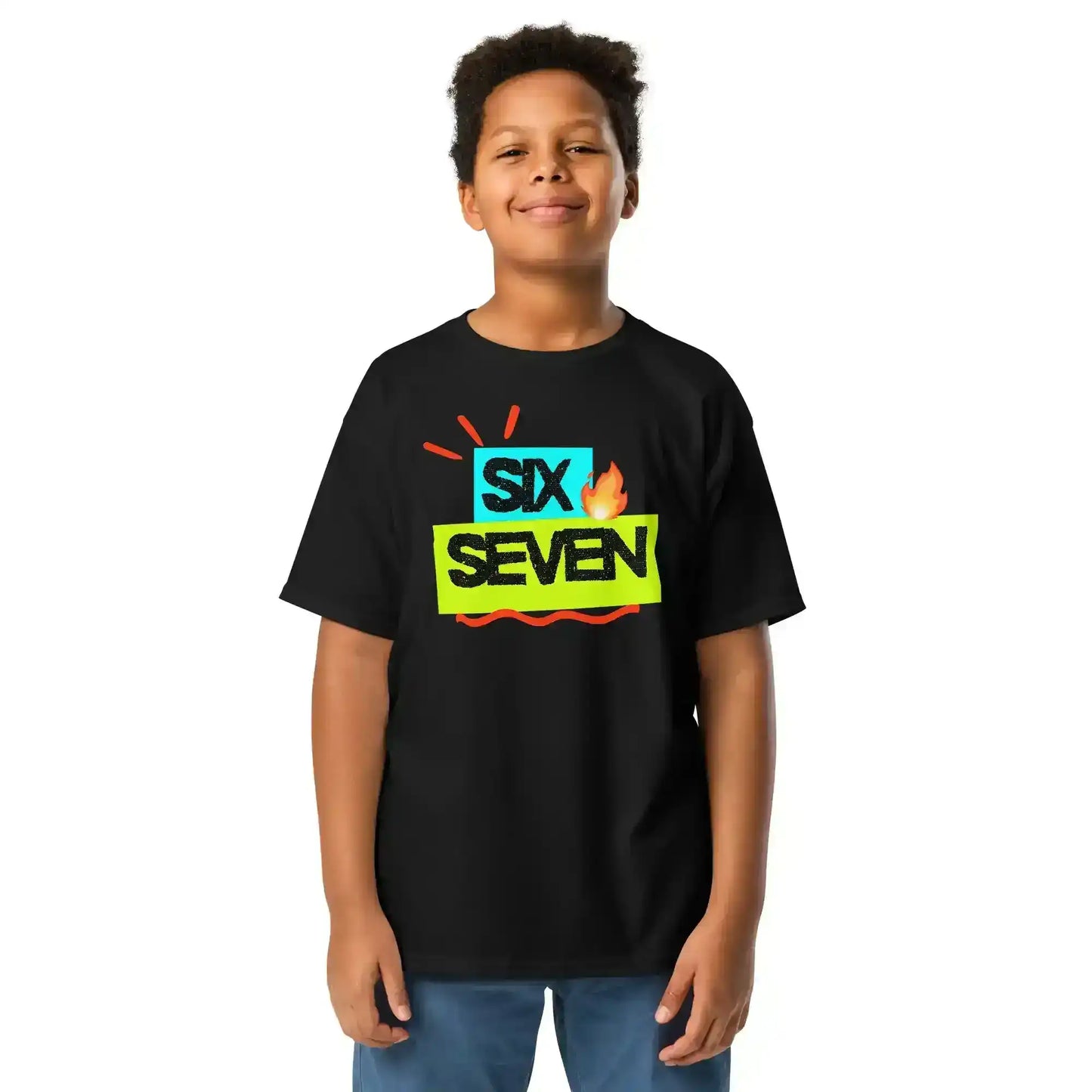Six Seven Fire Meme Youth Tee - Internet Core Gen Z Slang - Cady Creations