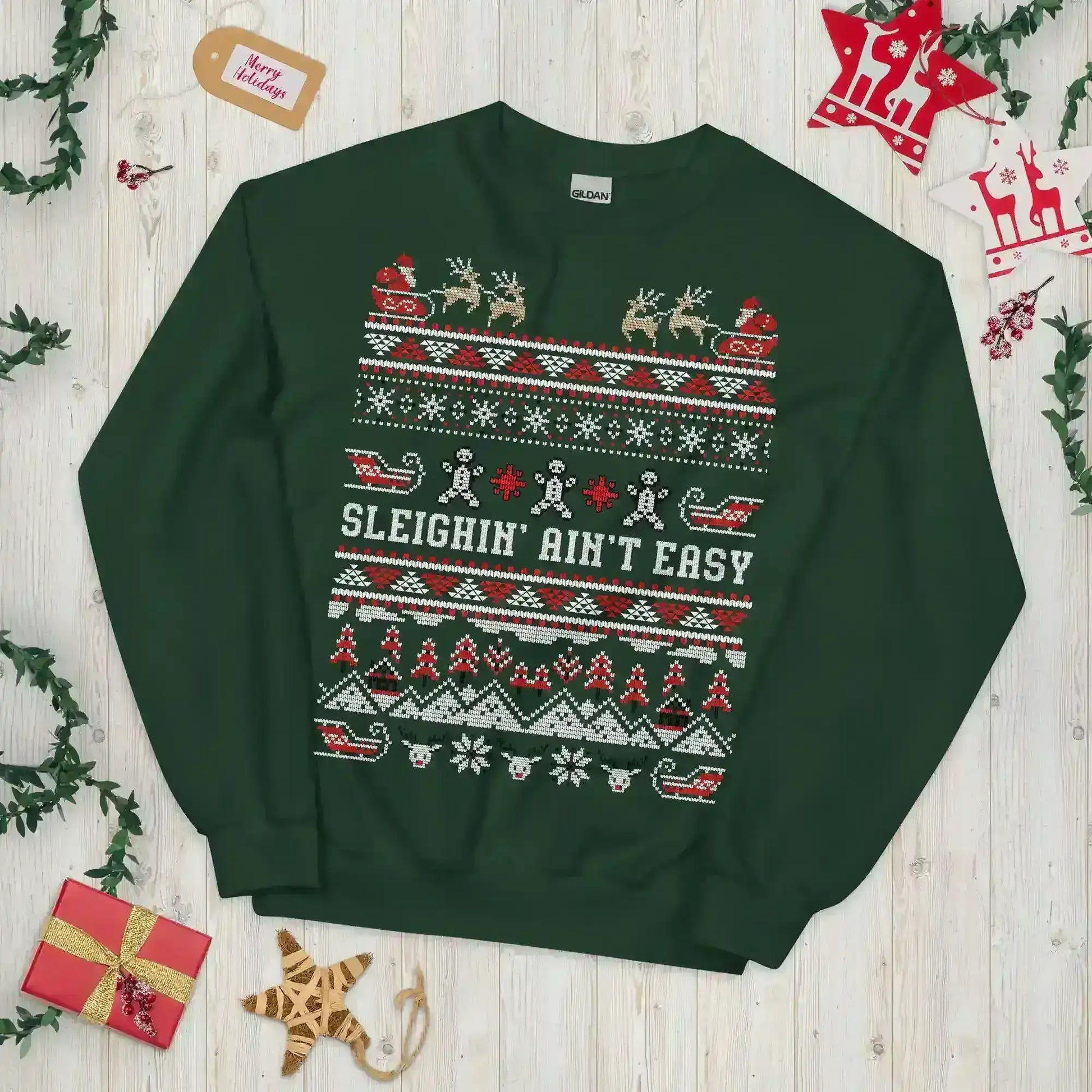 Sleighin' Ain't Easy Ugly Christmas Unisex Sweatshirt - Cady Creations