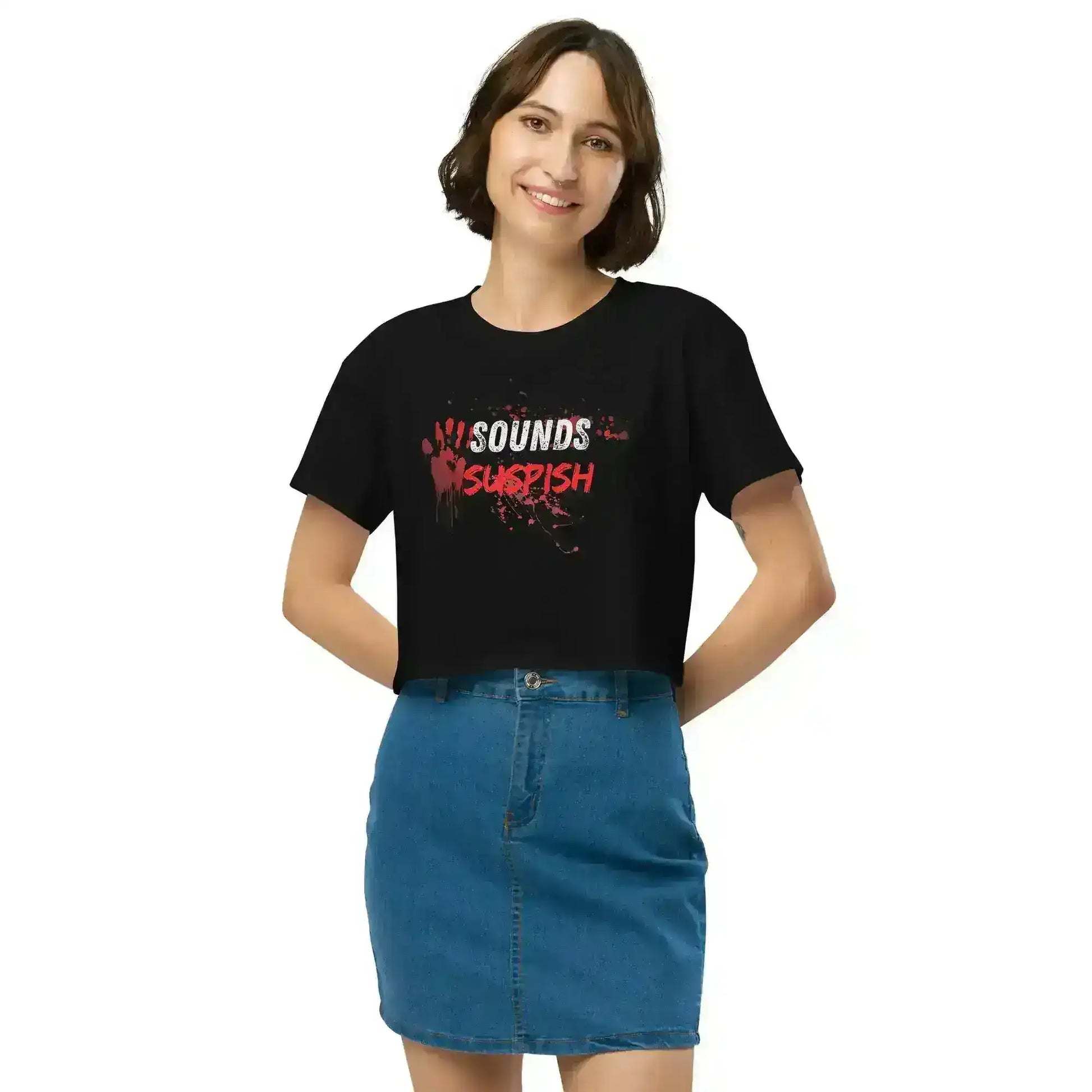 Sounds Suspish True Crime Cropped Graphic Tee - Cady Creations