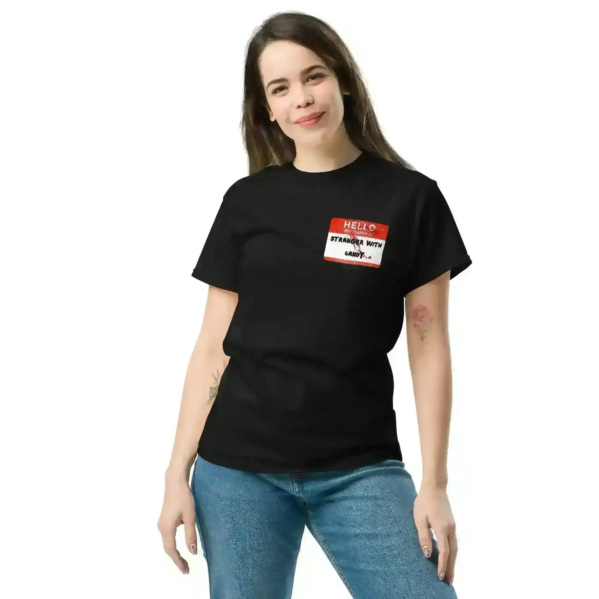 Hello My Name Is Stranger With Candy Unisex Tee - Halloween Dark Humor - Cady Creations